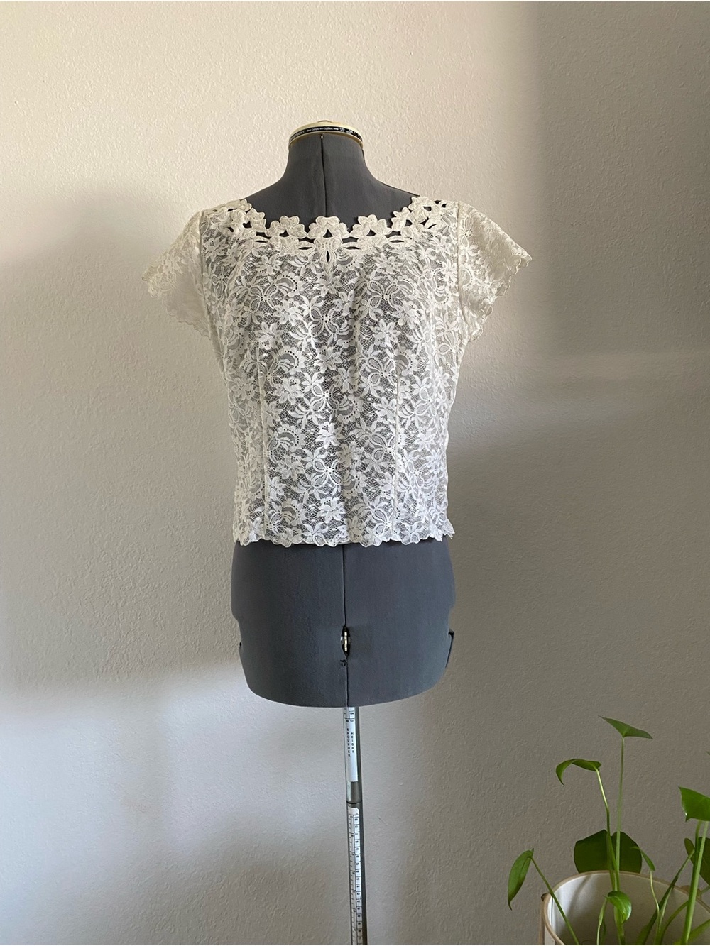 Vintage White Lace Coquette Top Sheer Floral Overlay Romantic Baby Tee